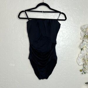 Badgley Mischka Women Solids Bandeau Swimsuit In Black sz 8